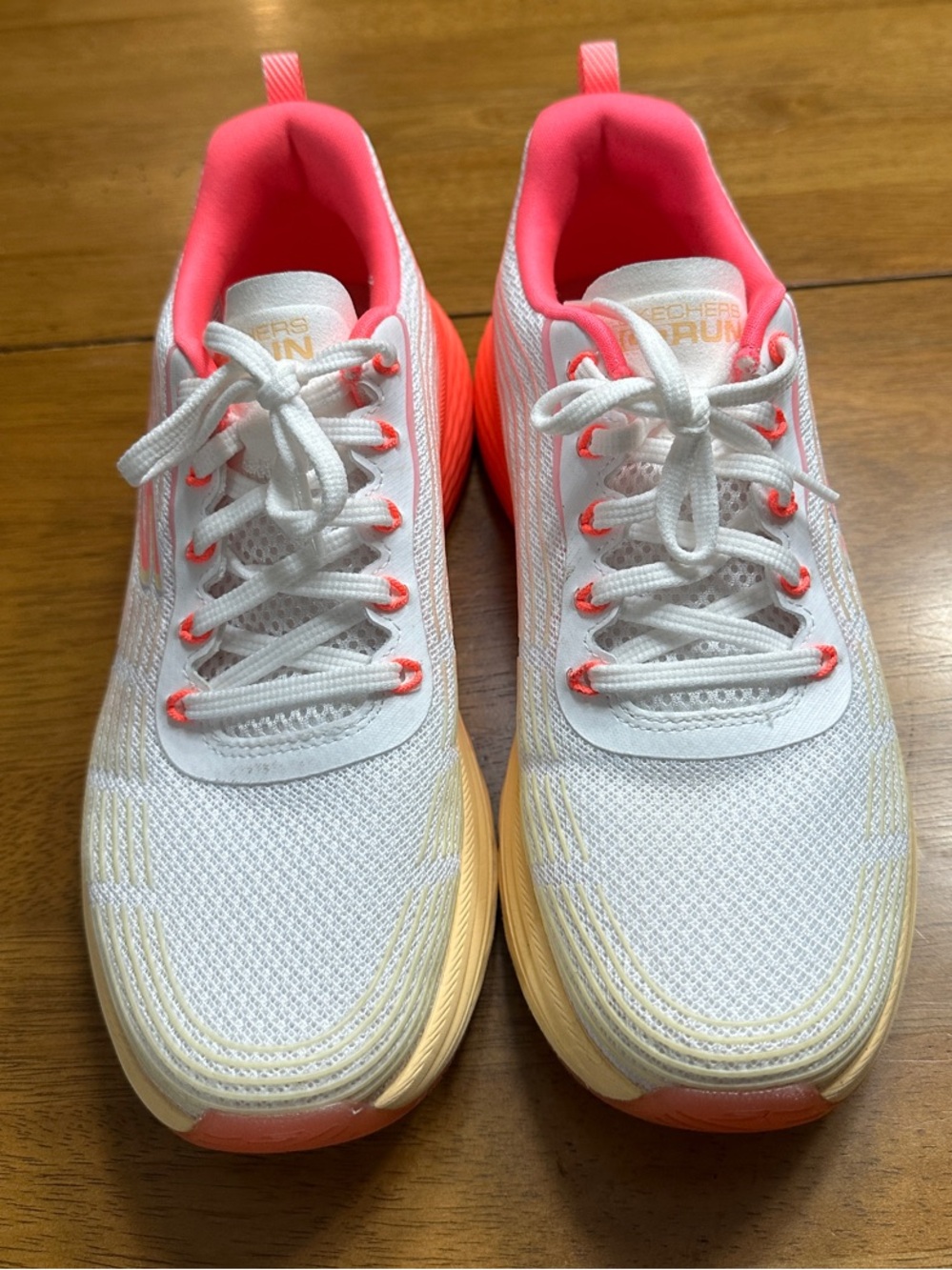 Skechers White Athletic Sneakers with Coral Accents